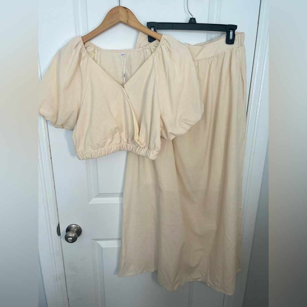 Two piece dress/beige/large/linen